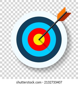 Target icon in flat style on transparent background. Arrow in the center aim. Vector design element for you business projects