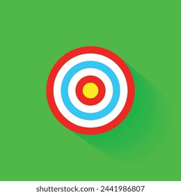 Icono de destino en estilo plano sobre fondo de color. Flecha en el centro. Éxito Concepto de negocio, círculos con flecha, dardos icono de destino, meta