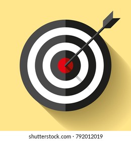Target icon in flat style on color background. Arrow in the center. Vector design element