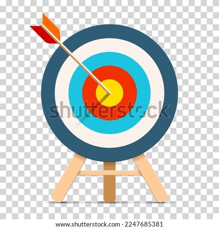 Target icon in flat style on transparent background. Bullseye business conpept. Arrow in the center aim. Vector design element for you projects