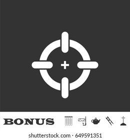 Target icon flat. White pictogram on black background. Vector illustration symbol and bonus icons