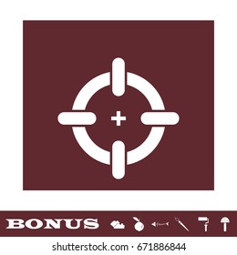 Target icon flat. White pictogram on brown background. Vector illustration symbol and bonus icons