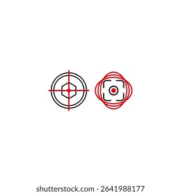 Target icon. Focus cross symbol. Vector aim point. Red circle design.