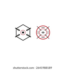 Target icon. Focus point symbol. Vector aim cross. Red dot design.