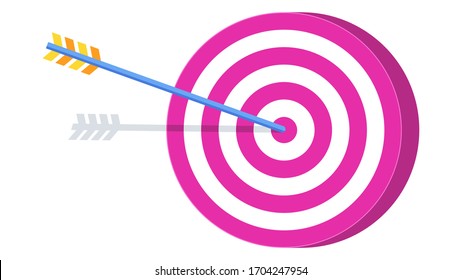 Target icon. Goal for archery as a metaphor for achieving results. Falling money, financial success and wealth. Trendy flat vector style.