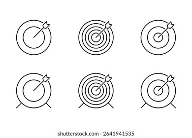 Target icon. Goal icon set. Isolated aim vector set. Line target icon. Dart line sign. Aim sign. 