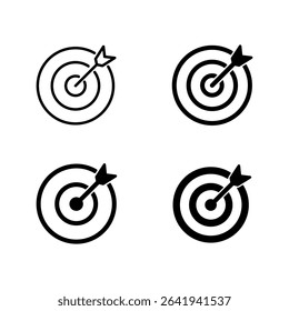 Target icon. Goal icon set. Isolated aim vector set. Line target icon. Dart line sign. Aim sign. 