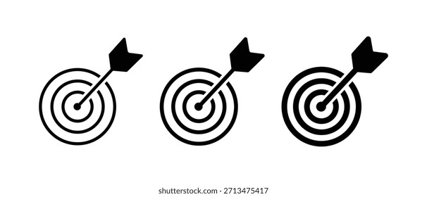 Ziel-Symbol. Zielsymbolsatz. Isolierte Zielvektorgruppe. Linienzielsymbol. Dart-Linie. Zielzeichen. Vektor