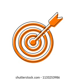 target icon. Isolated icon consisting of black thin contour and orange moved filling on different layers. White background