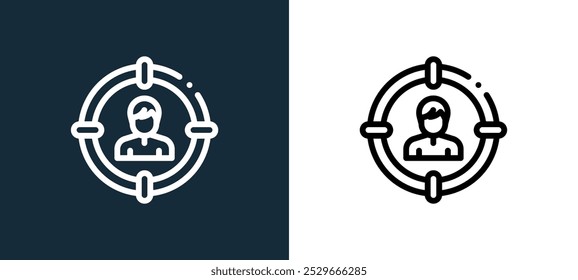 Icono de Vector lineal de contorno de destino aislado en colores blanco y negro de la colección de reclutamiento para App móviles, Web y interfaz de usuario.