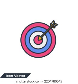 ilustración vectorial del logotipo del icono de destino. Plantilla de símbolos Aim, Target y Goal para la colección de diseño gráfico y web