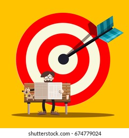 Target Icon with Man on Bench. Vector.
