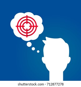 The target icon. Man reflects on the goal. Flat vector on a white background