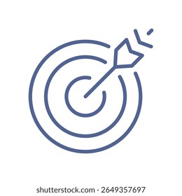 Ícone de meta, símbolo de meta mínima representando foco, meta, precisão, estratégia de negócios, rastreamento de realizações e ilustração vetorial plana de planejamento de desempenho preciso.