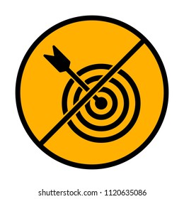 target icon. not allowed, black object in warning sign with orange background color
