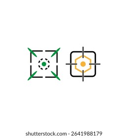Target icon. Precision aim symbol. Vector focus mark. Green hexagon design.