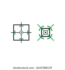 Target icon. Precision sight symbol. Vector focus point. Green square design.