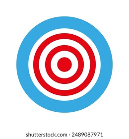 Target icon. Red bullseye. Blue circular border. Vector flat design.