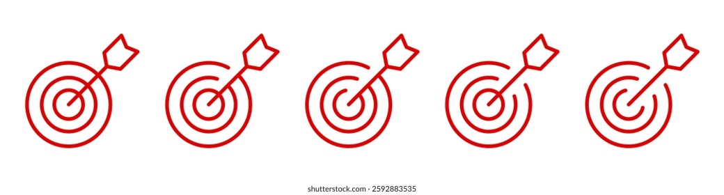 Target icon. Red bullseye symbol. Precision, accuracy, focus icon for aiming, archery, shooting. Editable line width vector