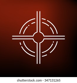 Target icon. Scope sign. Cross hair symbol. Thin line icon on red background. Vector illustration.