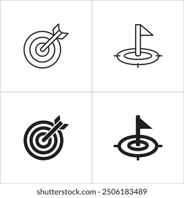 Target icon set. Aim and objective icons set. Goals symbol. Business and management icon collection. Vector stock illustration flat solid thin line style.