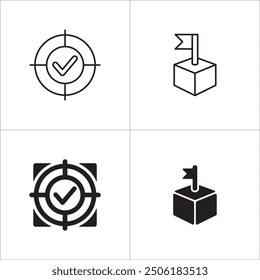 Target icon set. Aim and objective icons set. Goals symbol. Business and management icon collection. Vector stock illustration flat solid thin line style.