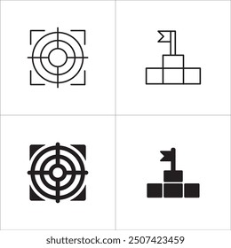 Target icon set. Aim and objective icons set. Goals symbol. Business and management icon collection. Vector stock illustration flat solid thin line style.