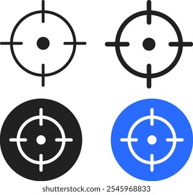 Conjunto de iconos de destino. Apuntar francotirador disparar grupo. Símbolos de ambición y oportunidad. Iconos para objetivos y misiones de negocio.
