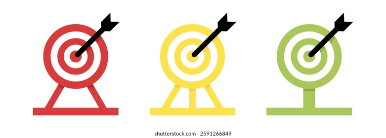 Target icon set, archery target symbols. Modern design in red, yellow and green colors. Suitable for your design project