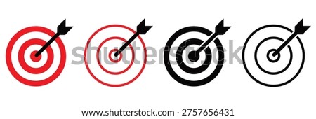 Target Icon Set with Arrow Bullseye – Goal Achievement, Business Success, Accuracy and Strategy Symbol
 Vector Collection