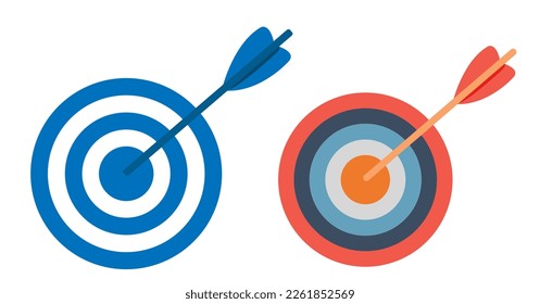 Target Icon set. Target bullseye line icon. Target board with arrows. Archery sport game Arrow hitting target. Goal achieve and challenge failure Shot miss concept.