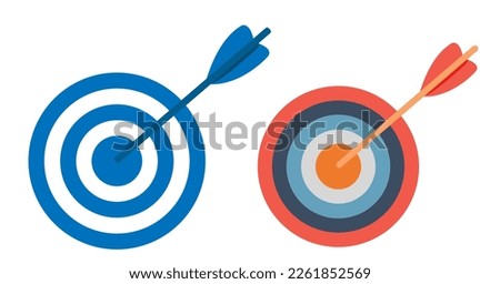 Target Icon set. Target bullseye line icon. Target board with arrows. Archery sport game Arrow hitting target. Goal achieve and challenge failure Shot miss concept.