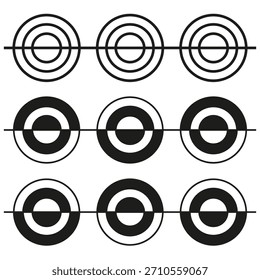 Target icon set. Concentric circle symbols. Archery focus Vector. Minimalist black white design.
