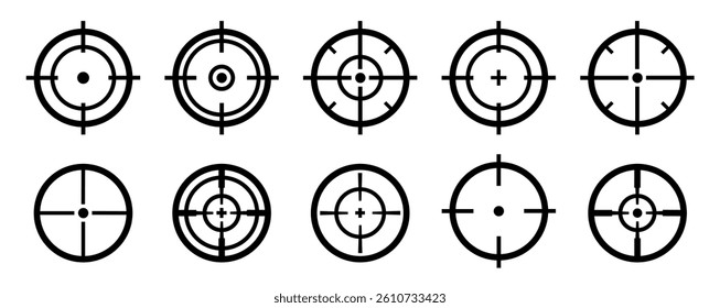 Target icon set. Target destination icon set. Focus target vector isolated icons on white background. Vector illustration