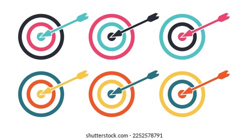 Target and Target Icon Set with different colors. Vector illustration on white background.