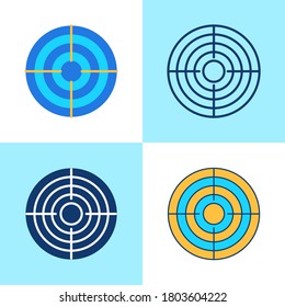 Target icon set in flat and line style. Focus on goal concept symbol. Vector illustration.