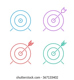 target icon set. flat line advantage icon. successful shot in the darts target. isolated on white background. vector illustration