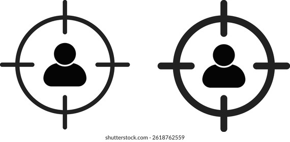 Conjunto de iconos de objetivo. iconos de línea de enfoque. icono de objetivo de Cliente. tablero de objetivos de éxito. signo de mira de pistola. Signos de marca de disparo