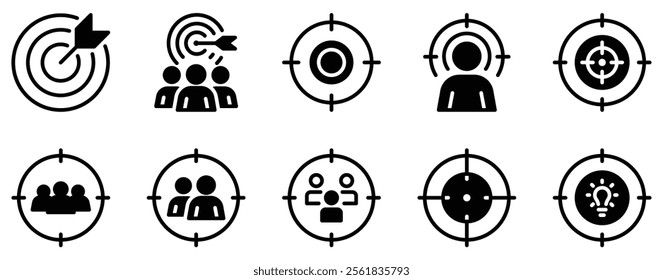 Target Icon Set Focused Solid Style Collection for Goal Setting and Achievement