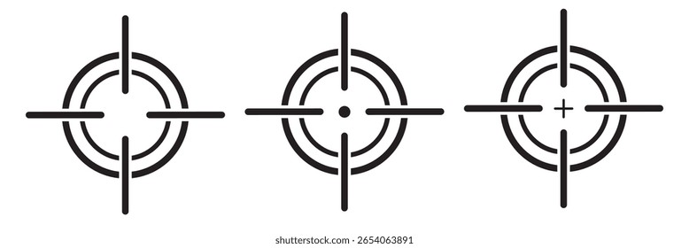 Target icon set, goal icon, Focus target icon. Military target line icon vector isolated. Symbol of a gun target, simple pictogram. Vector illustration