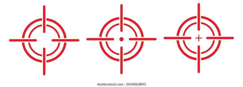 Ícone de destino definido, ícone de destino, ícone de destino Foco. Ícone de linha de destino militar isolado. Símbolo de um alvo de arma, pictograma simples. Ilustração vetorial