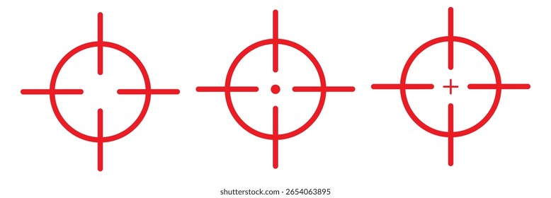 Conjunto de iconos de objetivo, icono de objetivo, icono de objetivo de enfoque. Vector de icono de línea de objetivo militar aislado. Símbolo de un objetivo de pistola, simple pictograma. Ilustración vectorial