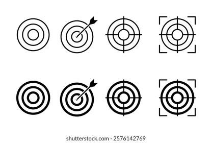 Target icon set. goal icon vector. target marketing icon. Line and glyph aim dart board. focus icon line style