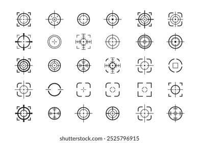 target icon set, hunting, camera, game aiming in outline style with black color