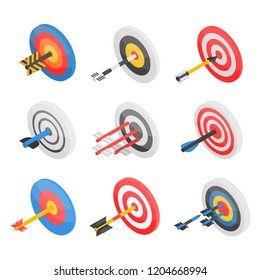 Target icon set. Isometric set of target vector icons for web design isolated on white background