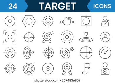 Zielsymbolsatz. Ziel, schießen Wettbewerb Symbol. Erfolgreiche Zielplatine. Zielschießplatz oder Pistolenschießen. Vektorgrafik.
