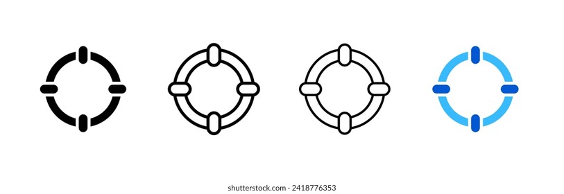 Target icon set. Silhouette, linear, and flat style. Vector icons.