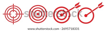 Target icon. Set of success target icons. Set of 5 outline icons related to success target board. Linear icon collection. Success target outline icons collection. Vector illustration. Eps 10.