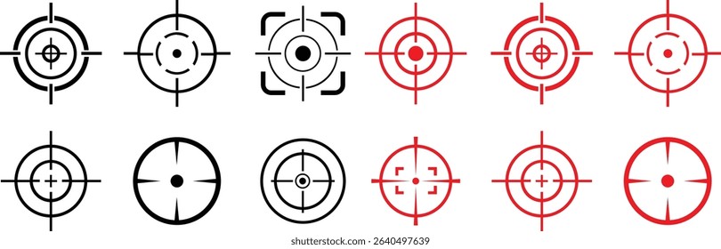 Target icon set.target icon on isolated background. Crosshair in black.Editable Stroke, Pixel Perfect, Stock Illustration. Goal symbol collection. Darts icon. Hitting the bullseye line.