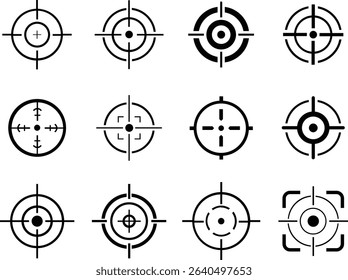 Target icon set.target icon on isolated background. Crosshair in black.Editable Stroke, Pixel Perfect, Stock Illustration. Goal symbol collection. Darts icon. Hitting the bullseye line.
